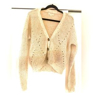 Nice! Womens Knit Small Oatmeal Cream Cardigan 100% Acrylic Sweater 3 buttons